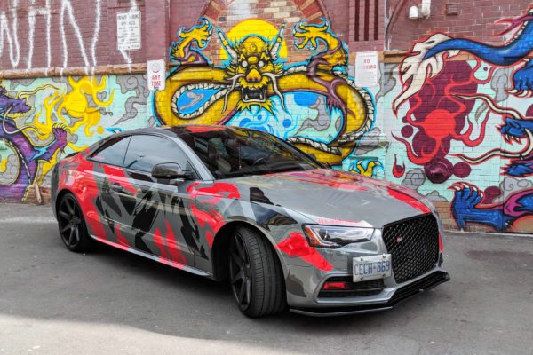 Audi S5 with custom chrome red design and Avery grey colour change