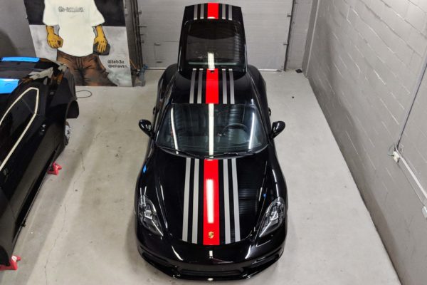 Porsche Cayman with paint protection and Custom Stripes