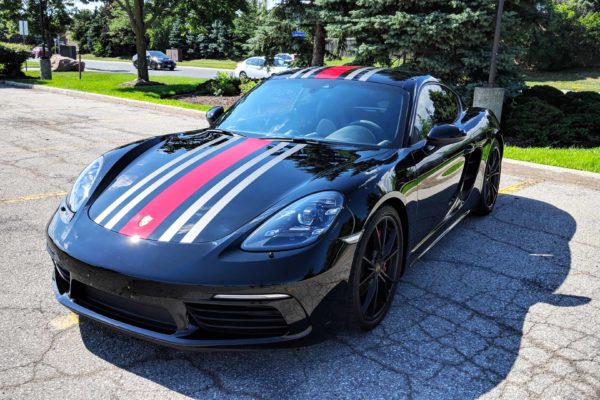 Porsche Cayman with paint protection and Custom Stripes