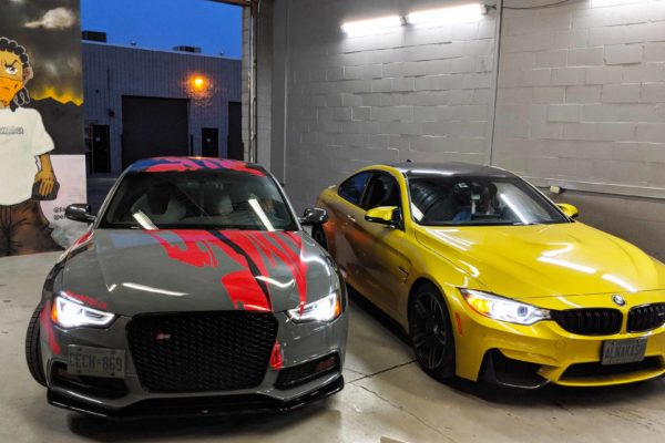 Audi S5 with custom chrome red design and Avery grey colour change