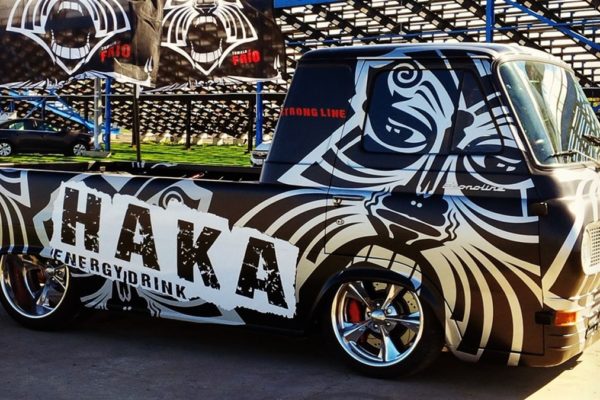 Hakka Energy Drink Avery satin black wrap with custom silver design