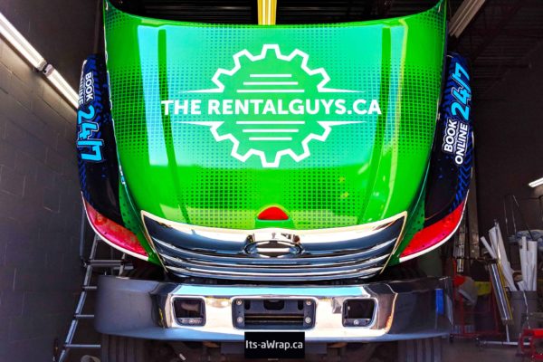 Branding tow truck Wrap the Rental Guys truck wrap